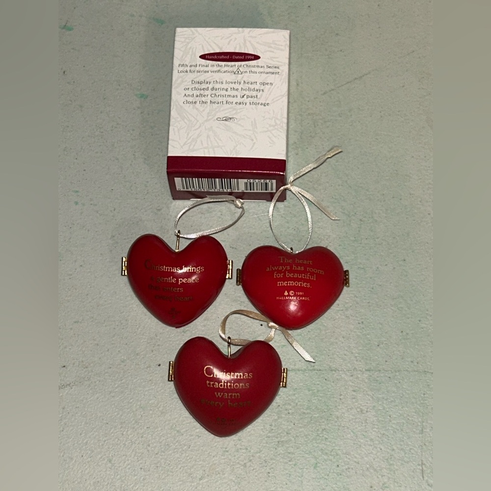4 Vintage Hallmark Red Heart Keepsake Ornaments